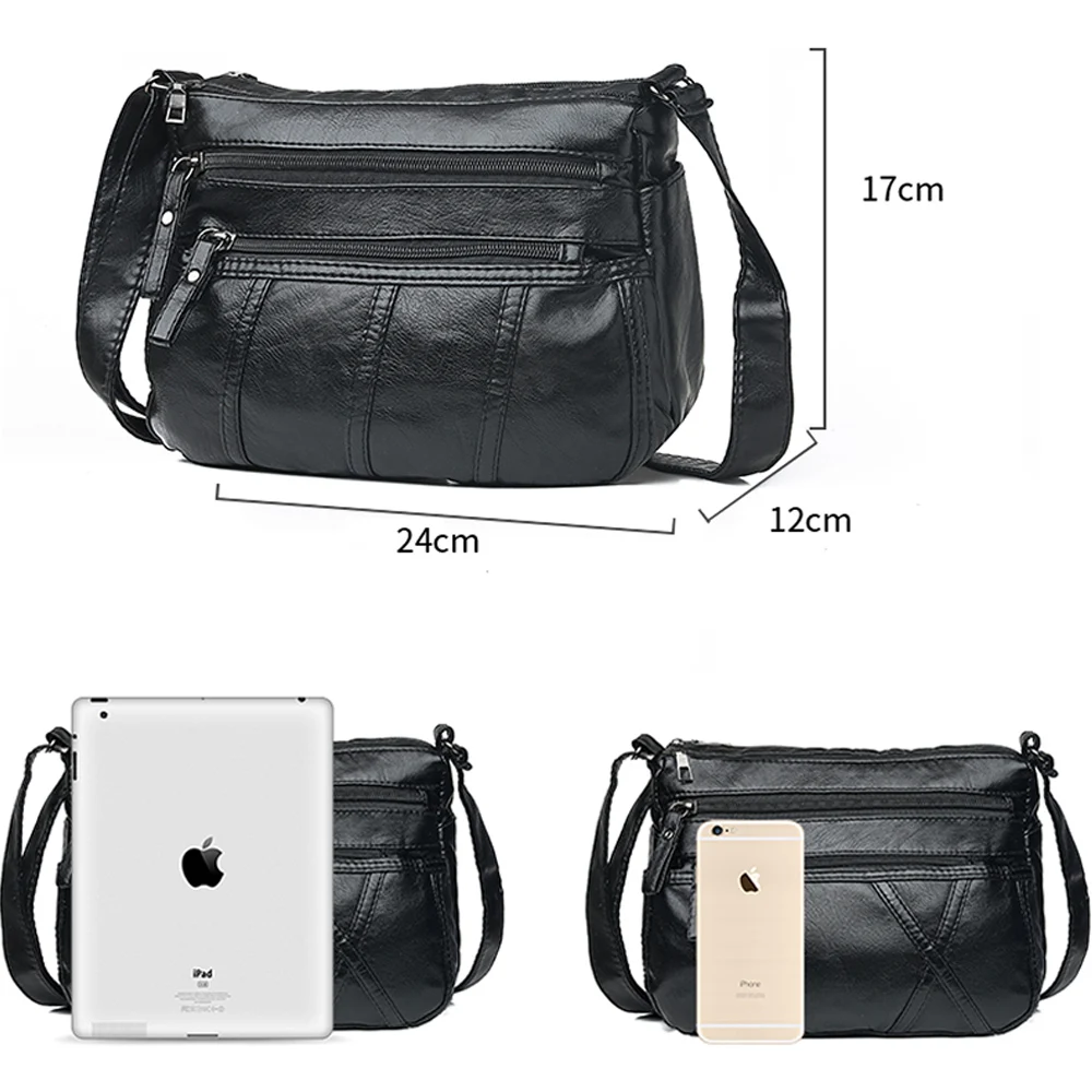 Женская сумка через плечо из мягкой искусственной кожи повседневная черная