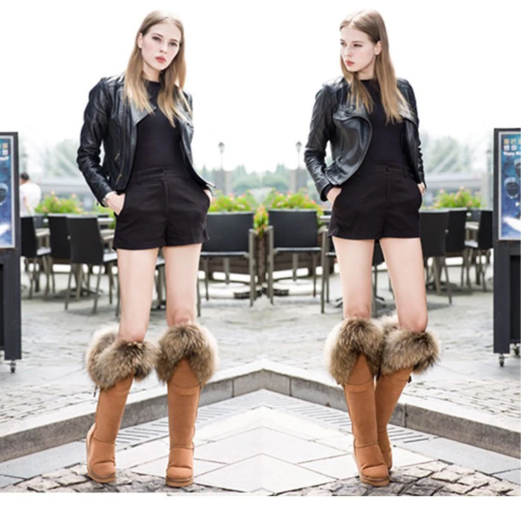 ; модные высокие зимние сапоги; botas mujer; женская зимняя обувь из натуральной кожи с натуральным лисьим мехом;