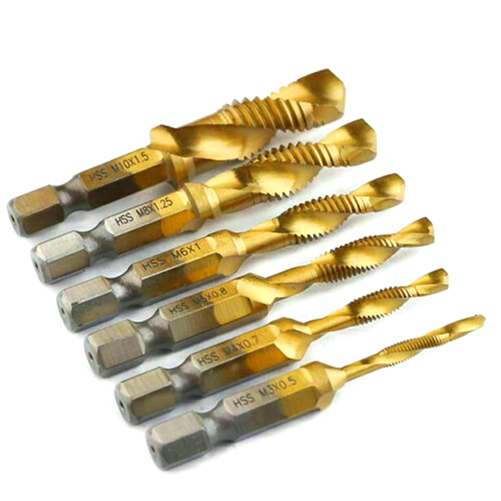 

12PCS Hex Shank Tap Drill Bits Titanium Plated Screw Thread Drill Bits Compound Tap M3 M4 M5 M6 M8 M10 Drill Bits