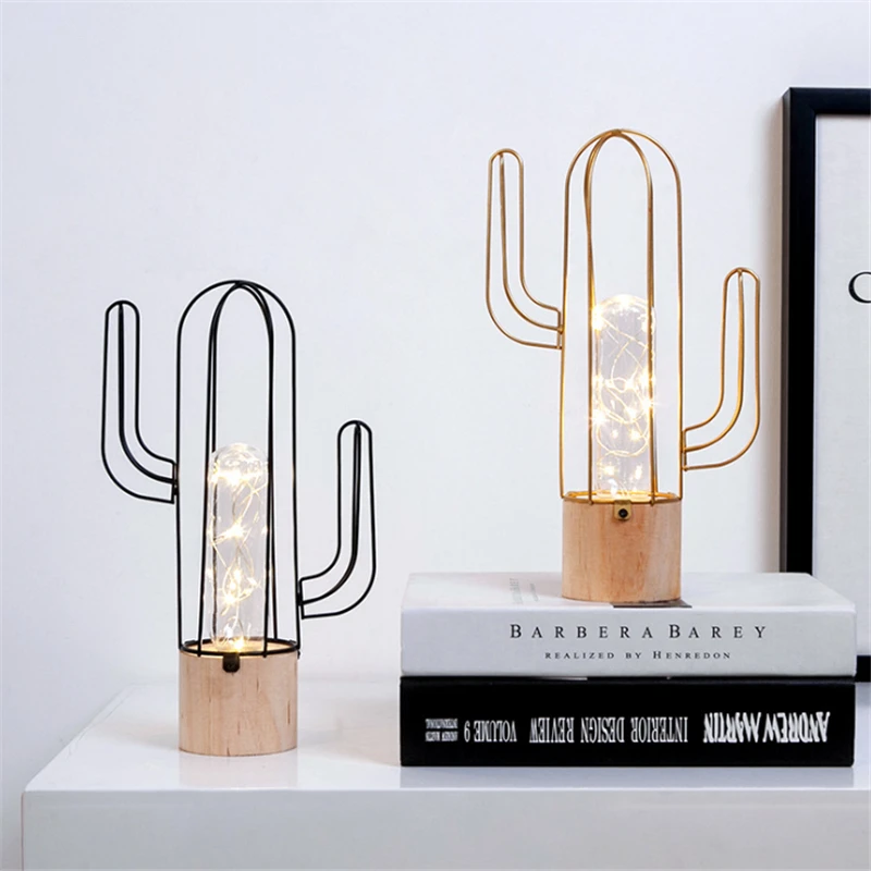 

Скандинавский простой из дерева и кованного железа в виде кактуса, ананаса, декоративсветильник, настольный декоративный реквизит для окон...