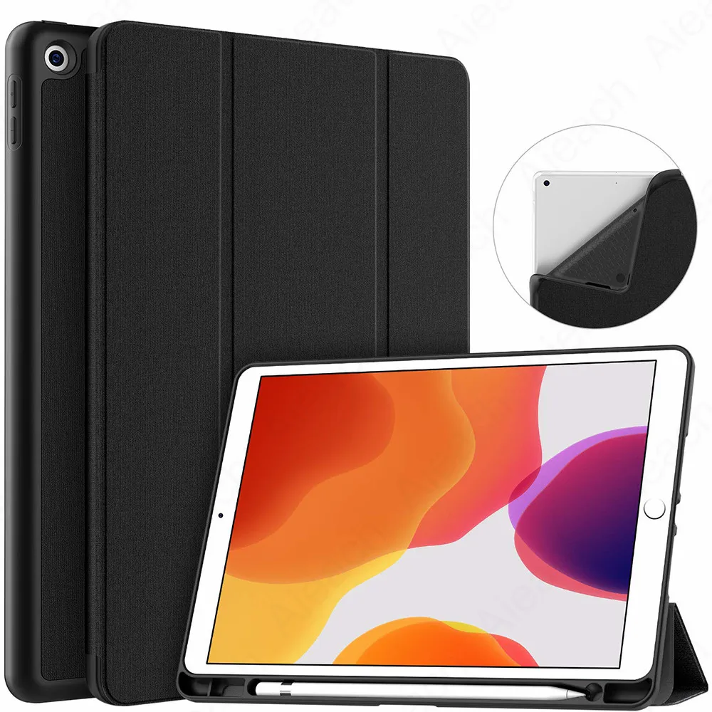 Для iPad 7th 10," Чехол с карандашом держатель ткань Текстура Кожа Мягкий силиконовый чехол для iPad 10,2 чехол Автоматический Режим сна/пробуждения