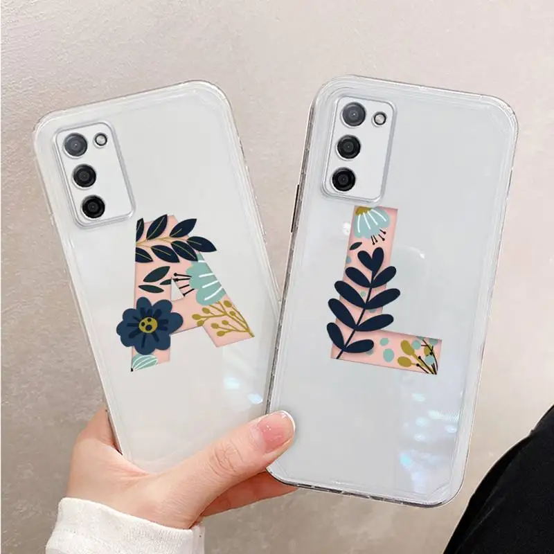 

Custom 26 letter flower Phone Case Transparent For oppo R17 R15 R11 R9 F11 A32 A39 K7 K5 S X PRO PLUS moible bag