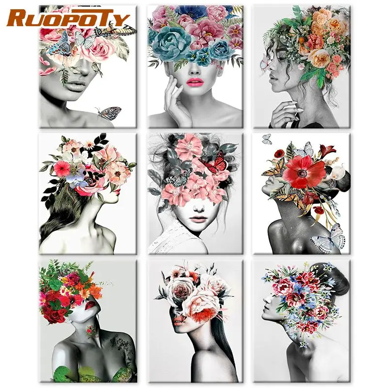 

RUOPOTY Painting By Numbers Flowers Girl Drawing On Canvas HandPainted Gift Picture By Number Natural Kits Home Decor