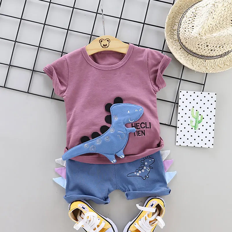 Hot Sale Brand Boys Clothing Children Summer Clothes Cartoon Dinosaur Kids Boy Set T-shit+Pants Cotton |