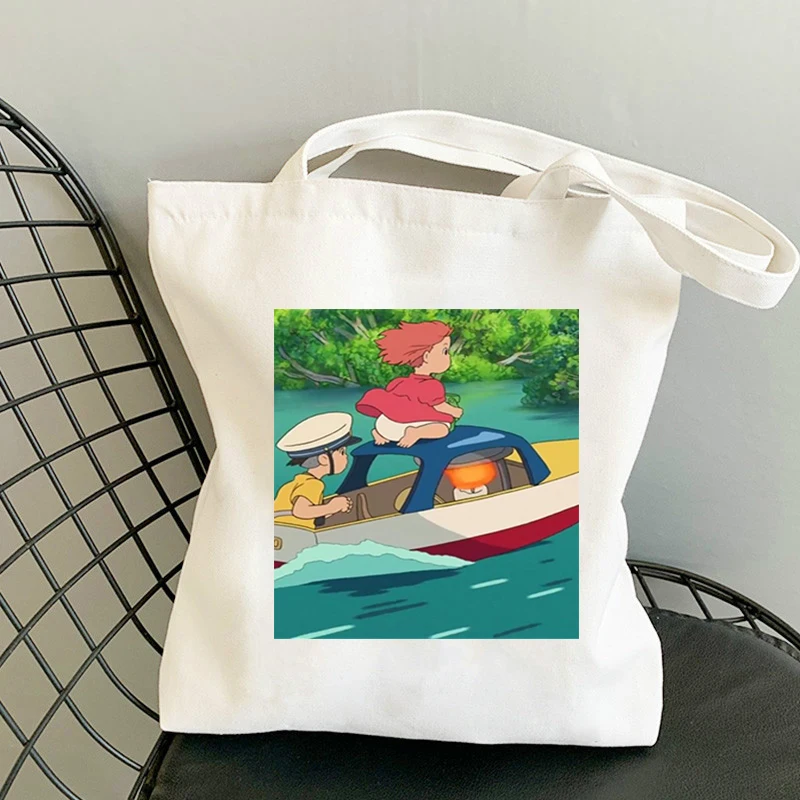 

Bag 2021 Goldfish Under the Cliff Printed Canvas Fabric Big Shopping Bags Designer Handbags Tote Beach Women Shopper Woman White