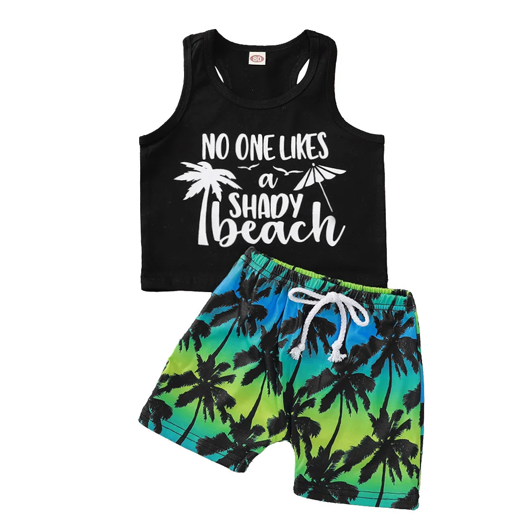 

2pcs Baby Boy Clothes Set Summer Beach Print Cotton Short Sleeve T-shirt Shorts Pants Infant Clothing Toddler Sets