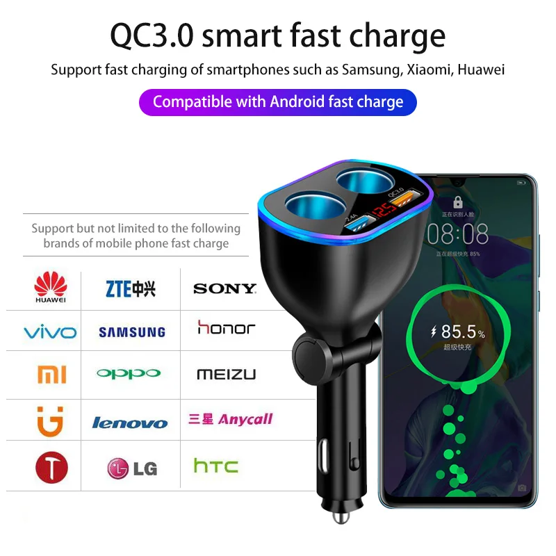 

ANMONE 12V 24V Car 2 Way Power Socket Splitter QC3.0 Dual USB Charger LED Voltmetr For Mobile Phone Tablet GPS SUV Truck