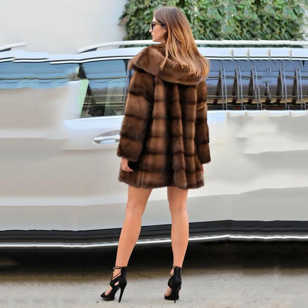 Женская норковая шуба с капюшоном TOPFUR верхняя одежда натуральным мехом норки