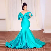elegant plus size mermaid evening dresses aso ebi style v neck satin trumpet women south african prom gowns