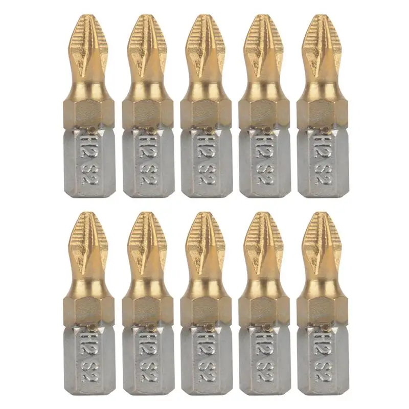 Отвертка 10 шт. против скольжения PH2 бит 25 мм длина хвостовик титановое покрытие