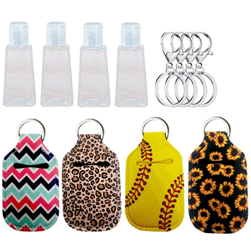 

6 Sets Reusable 30ml Empty Sanitizer Refillable Travel Bottle with Keychain Carriers Hand Soap Perfume Container Holder M7DD