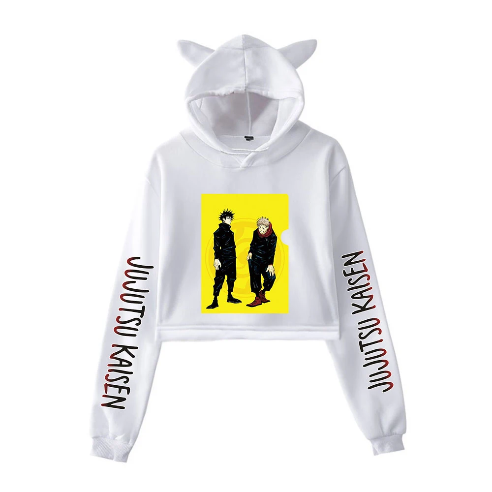 

jujutsu kaisen Clothes Girls Fashion Cat Cropped Hoodies Women Long Sleeve Hooded Crop Top Female Streetwear Pullover
