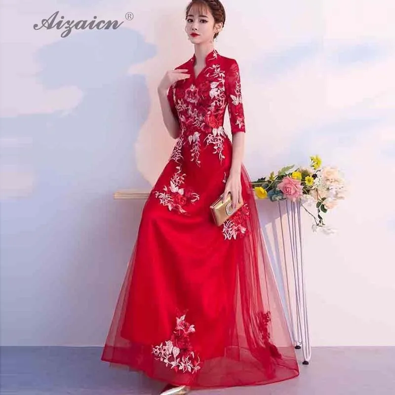 2021 новые красные вышивка невесты свадебное Qipao размера плюс Cheongsam Moderm платье в
