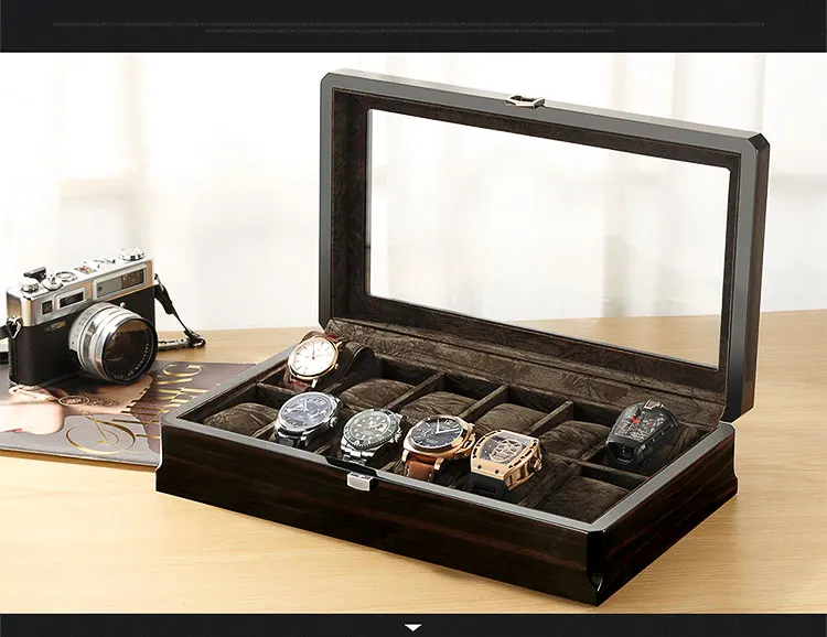 

Grids Watch Box Case Organizer Storage Wood Lint Watches Display Window Boxes Convenient Glasses Carbon Fiber Jewelry Packaging
