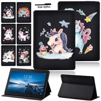 case for tab e10 10 1lenovo tab m10 10 1inch unicorn pattern pu leather tablet protective stand folio cover free stylus