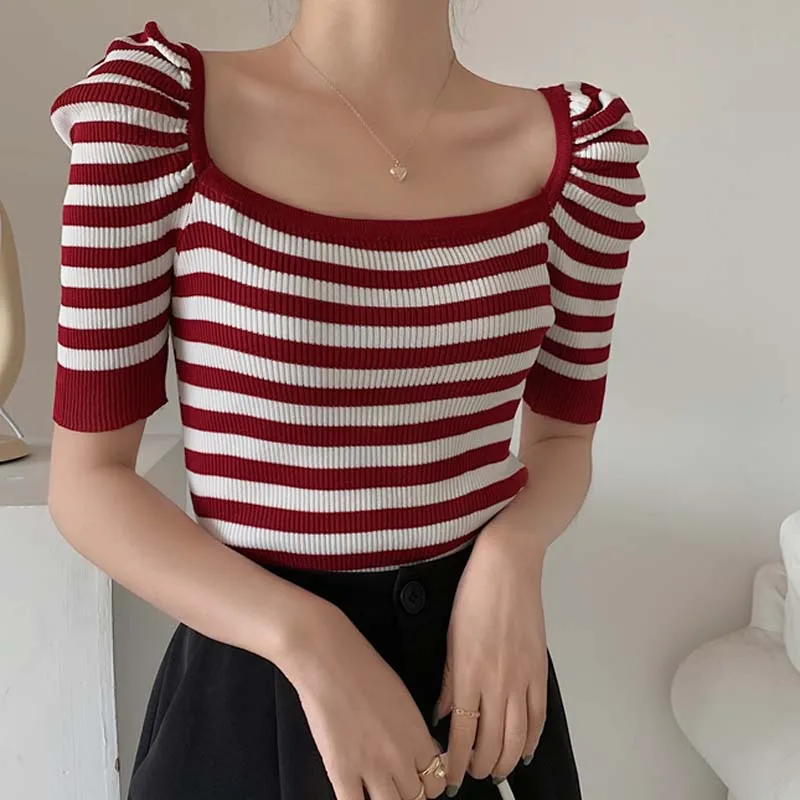 

Alien Kitty 2021 New Summer Sweet Girls Chic Casual Kintted All Match Femme Blouses Office Lady Hollow Out Shirt Short Backless