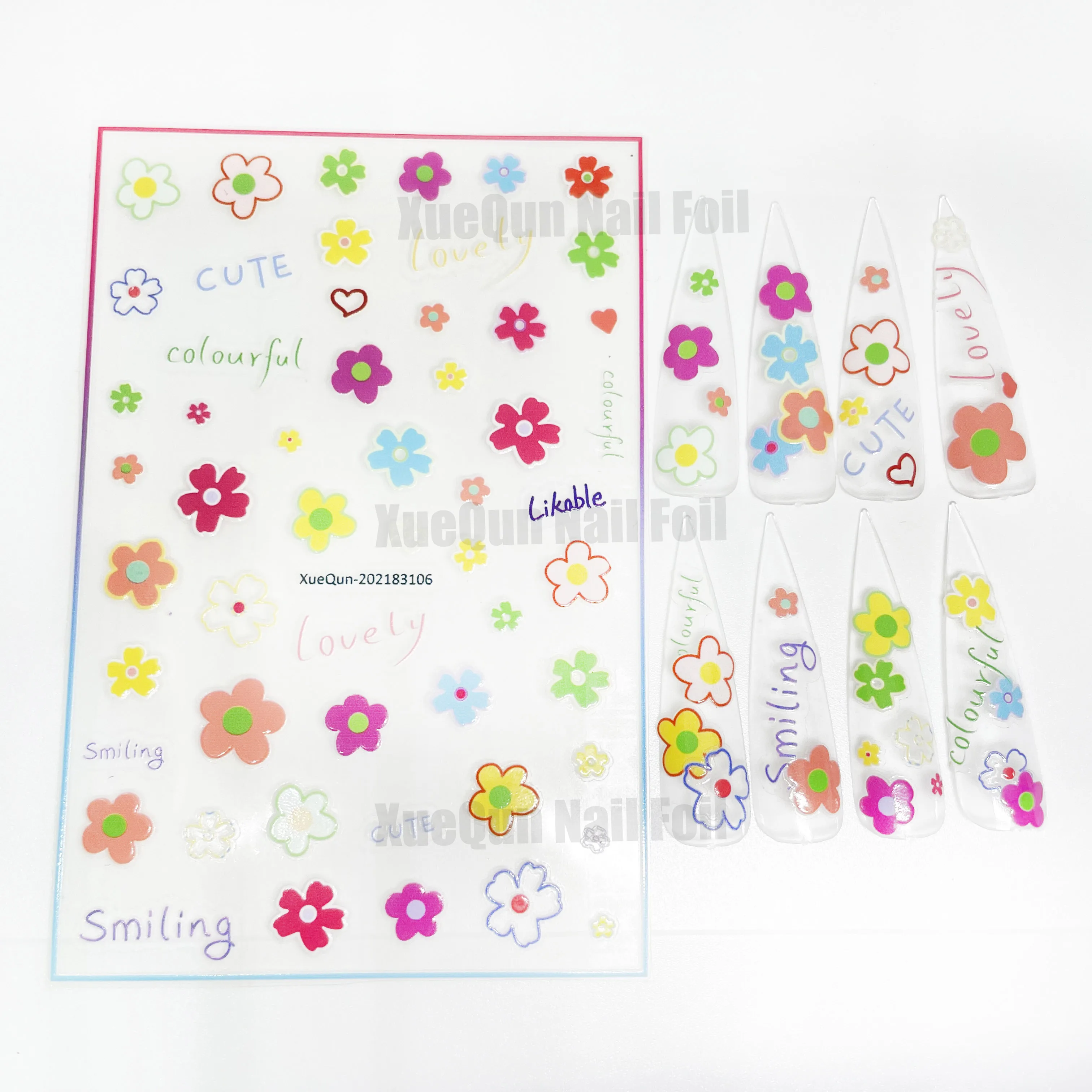 

5pcs XueQun-202183106 Color cartoon flowers Nail Sticker