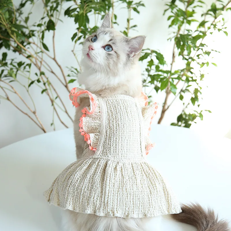 

Colored Sleeve Puff Pattern Skirt Dog Dress Pet Products Cotton Clothing For Dogs Cats Rabbit Chihuahua Teddy Dog Clothes 2021