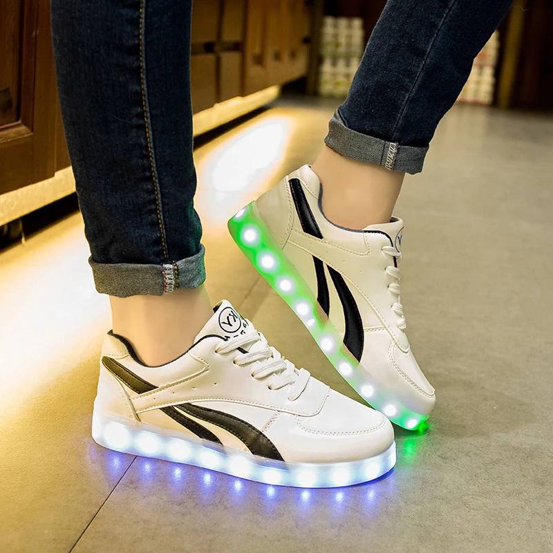 Размер 30-44 USB зарядка детские светящиеся сникерсы Led обувь для детей Мальчики Девочки светящиеся освещенные туфли с подсветкой повседневная обувь - Цвет: 911-Black
