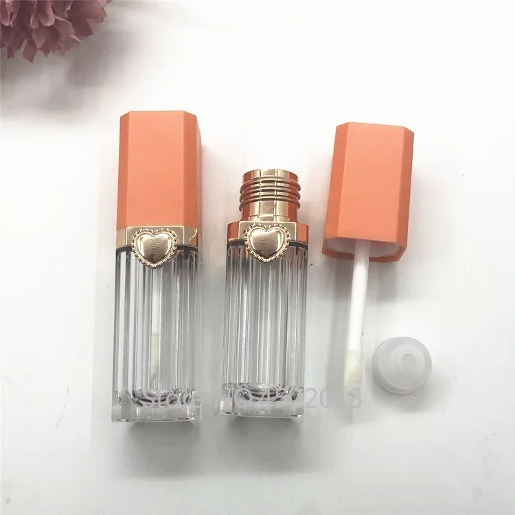 

9ml 10/30/50pcs Empty Clear Orange Square with Heart Lip Gloss Container, DIY Portable Cosmetics Refillable Lipgloss Tube Shell
