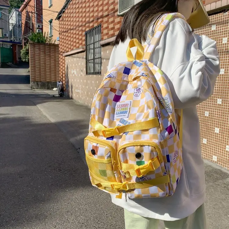 

College style small fresh color plaid decoration sweet schoolgirl schoolbag girl lovely girl versatile large capacity backpack