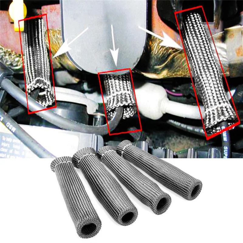 

8 Pieces Black Red Blue 1200 Universal Spark Plug Wire Boots Heat Shield Protector Sleeve