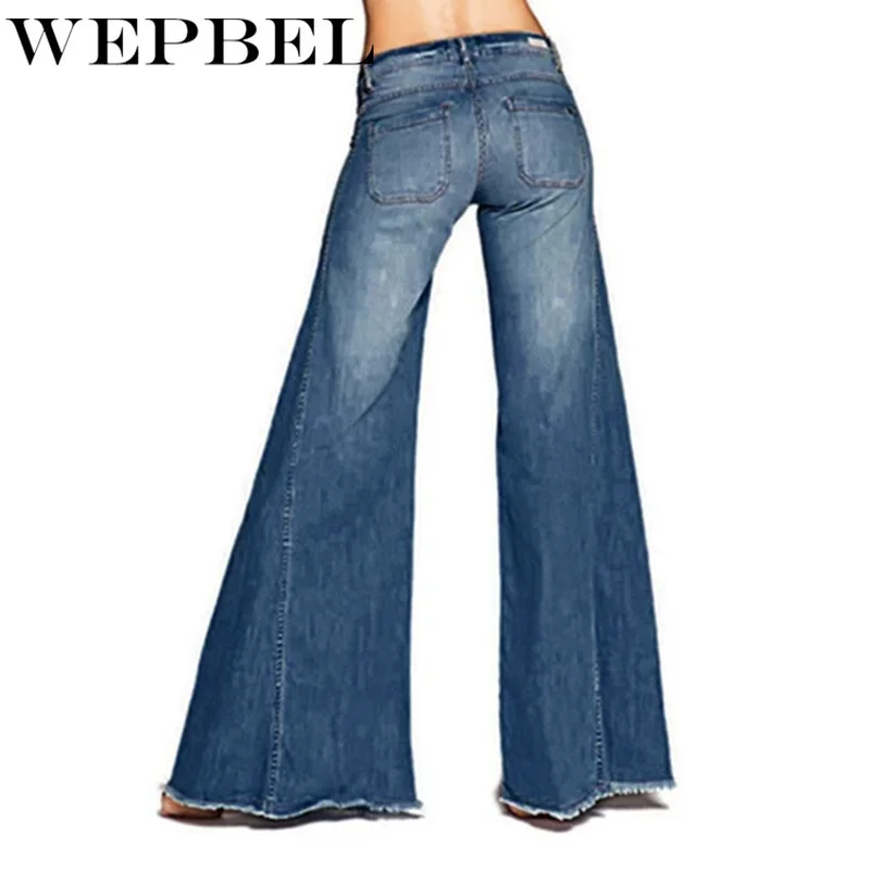 

WEPBEL Women Vintage Denim Pants Ladies Fashion Loose Wide Leg Jeans with Tassel Female Long Trousers