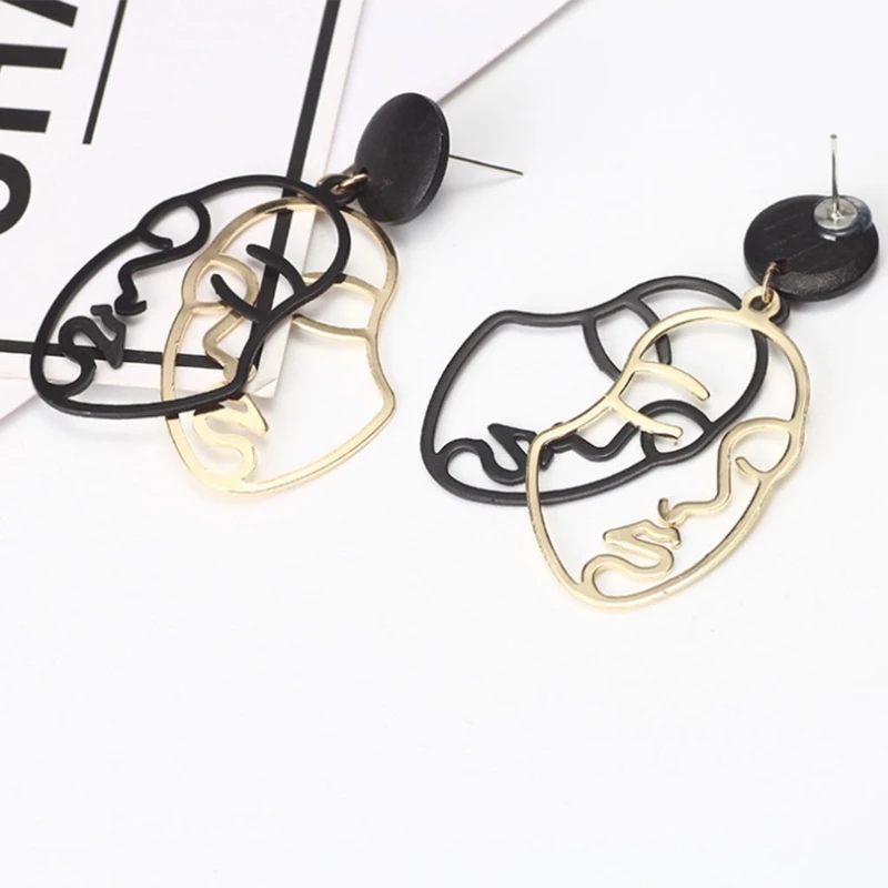 

New Abstract Face Earrings Creative Women Jewelry Fashion Gift Art Hollow Dangle