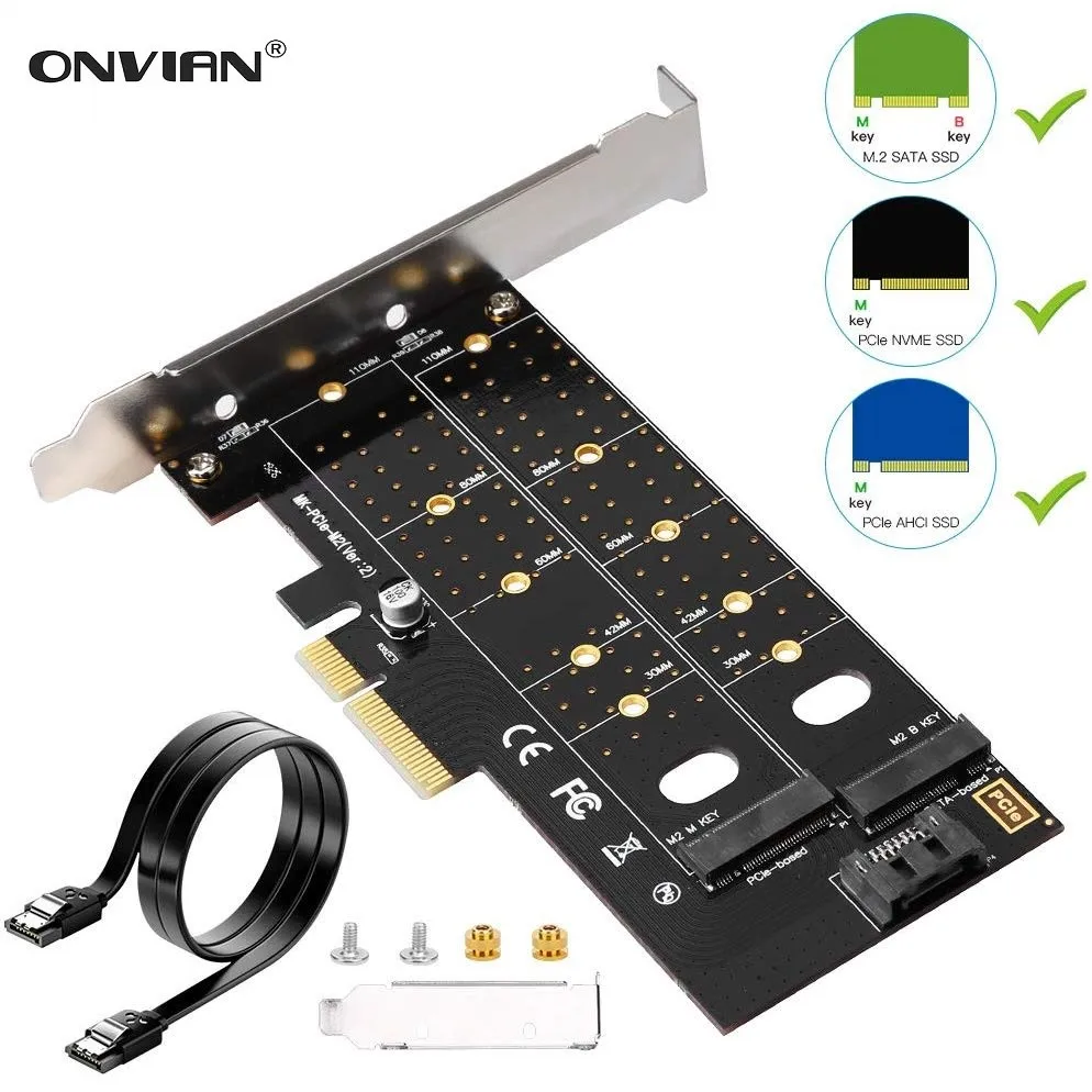 Адаптер PCIE Onvian 2 в 1 M.2 NGFF PCI e 3 0x4 на SATA или NVMe SSD Расширительная карта с поддержкой NVME