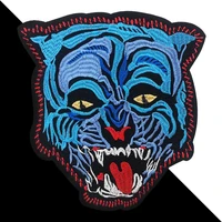 fashion punk style embroidery tiger head patches iron on stickers for jacket back decoration badges stripe