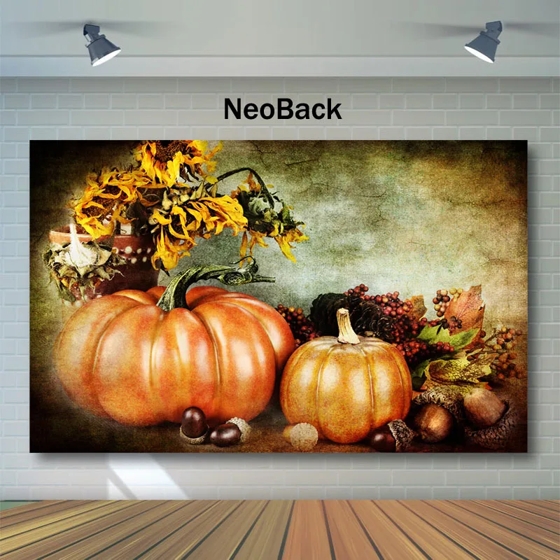 

Фон для фотосъемки детей с изображением осенних деревенских тыкв