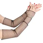 Женские летние длинные перчатки с защитой от ультрафиолета длиной до локтя для девушек и женщин, прозрачные сетчатые кружевные однотонные ультратонкие перчатки без пальцев
