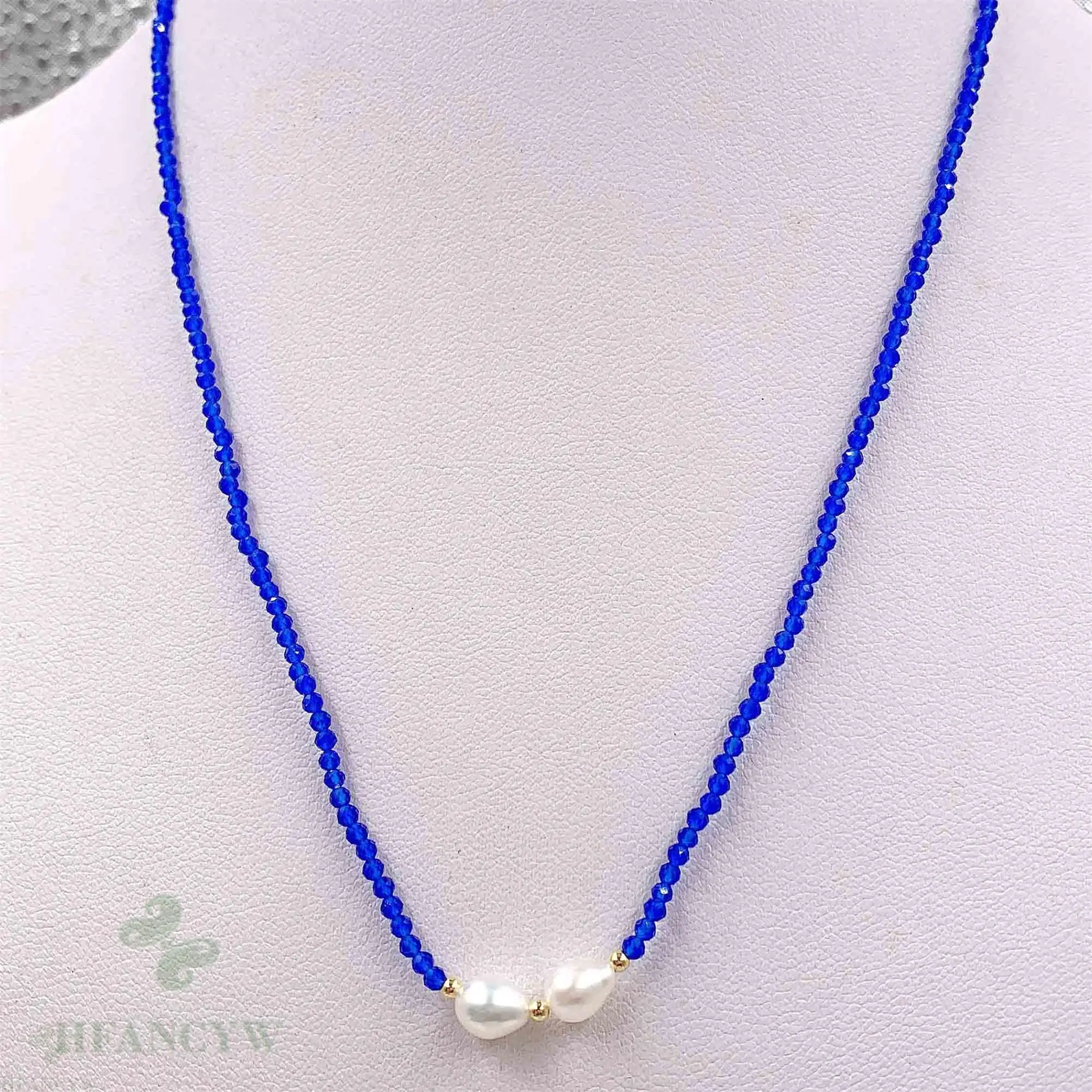 2 мм синий камень белый барокко Жемчужное ожерелье 18 дюймов аксессуары Свадебный