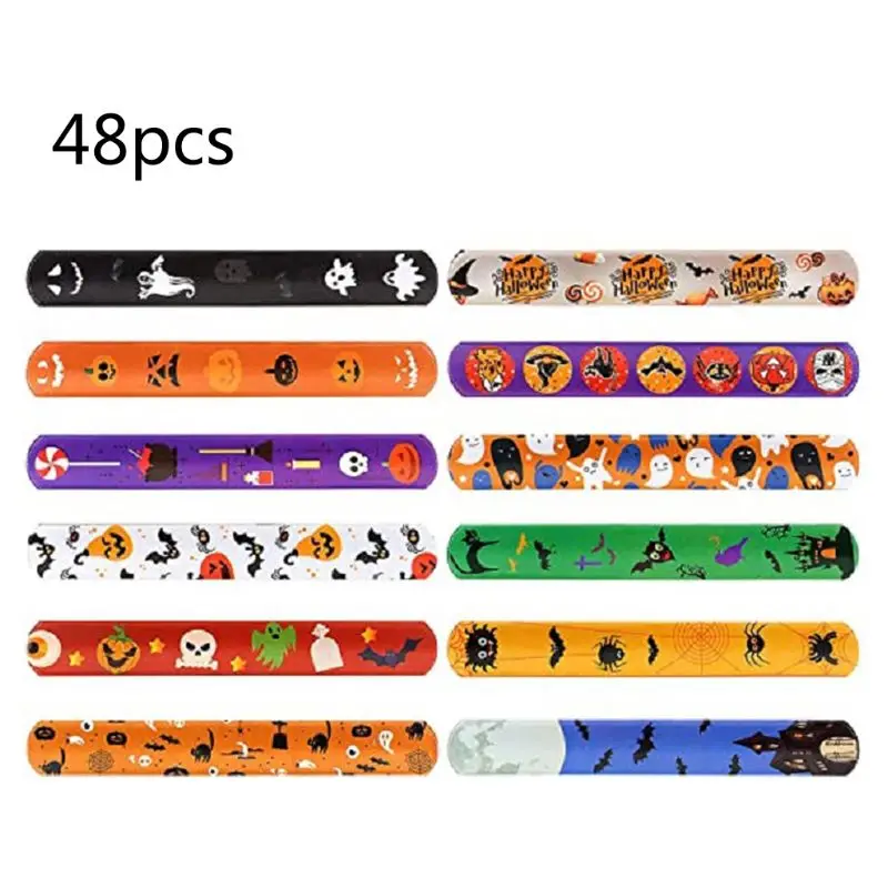 

48Pcs Slap Bracelets Party Favors with Colorful Halloween Print Design Retro Slap Bands for Kids Adults Birthday Favors