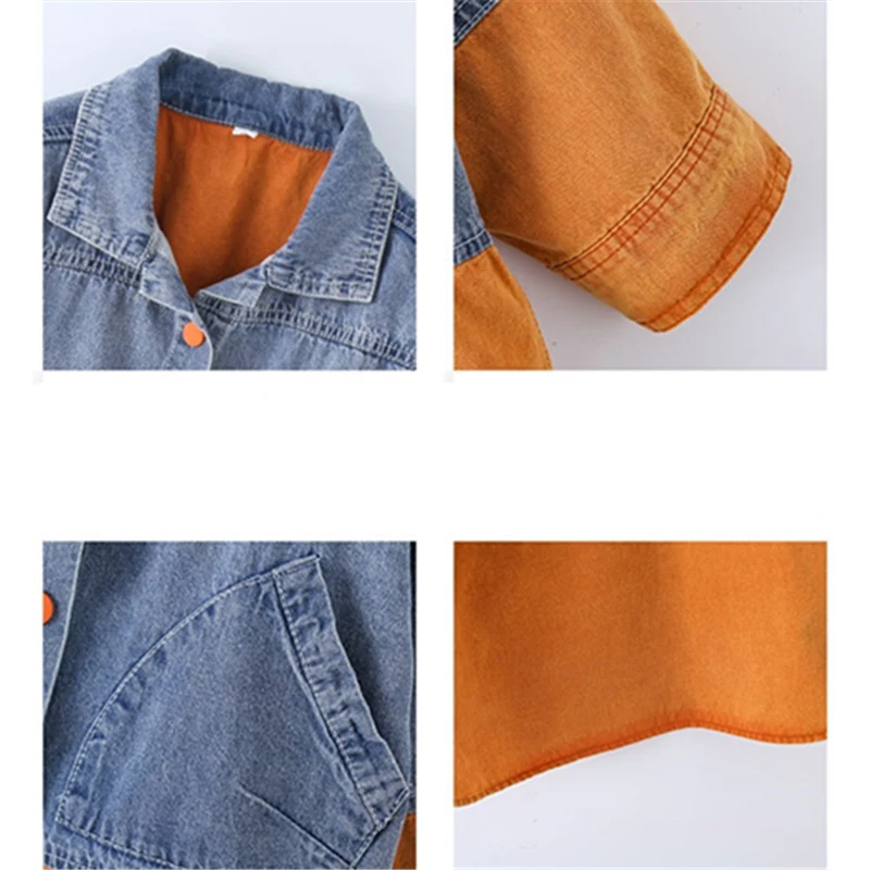 

Denim Jacket 2020 for Girls Outerwear Denim Jacket Teenager Patchwork Orange Color Design Spring Autumn Girls Casual Jackets