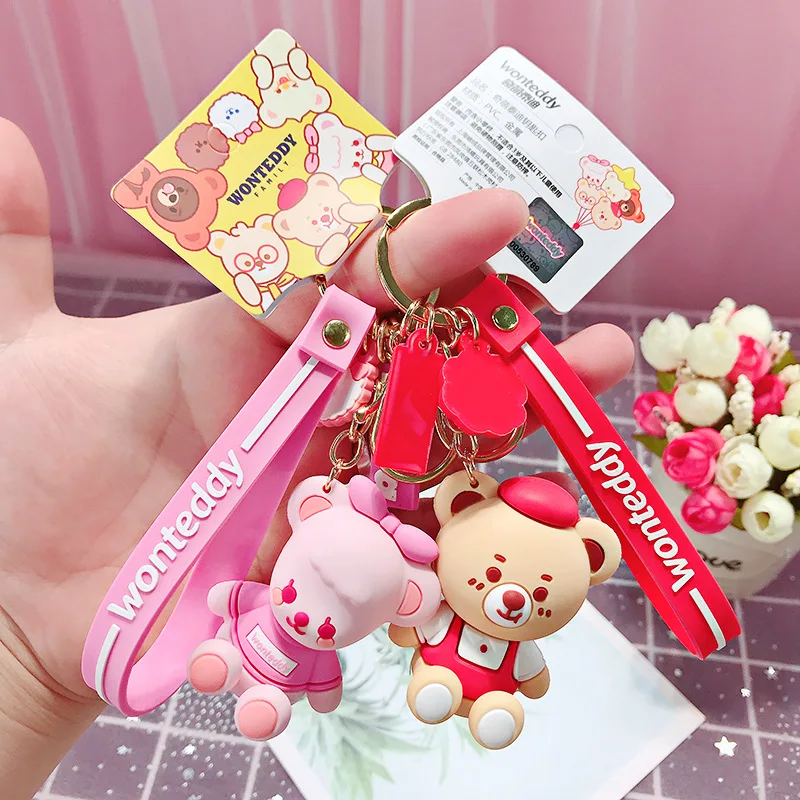 Подлинная Qi Meng Teddy Корейская простая модная цепочка для ключей с петлей