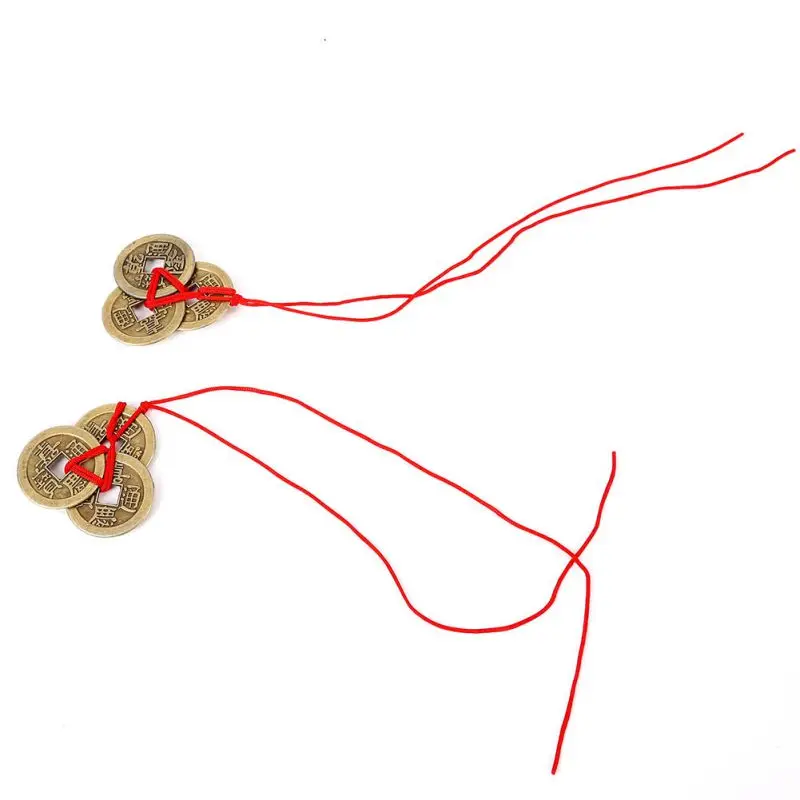 Винтаж 6 Монеты красный китайский узел Медь Фен Шуй богатство успех с надписью