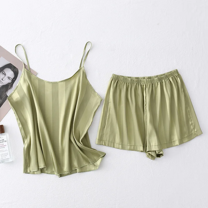 

Pajamas Women's Summer Sexy Silk Suit Suspender Shorts Robe Three Piece Court Style Nightdress