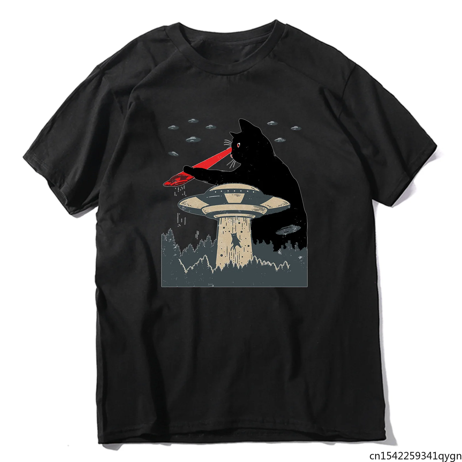

Fuuny Cat Laser Eyes Space Apparel Fight Funny Unisex T-Shirt Men's Short Sleeve Round Neck T Shirt Oversized Tops Tee