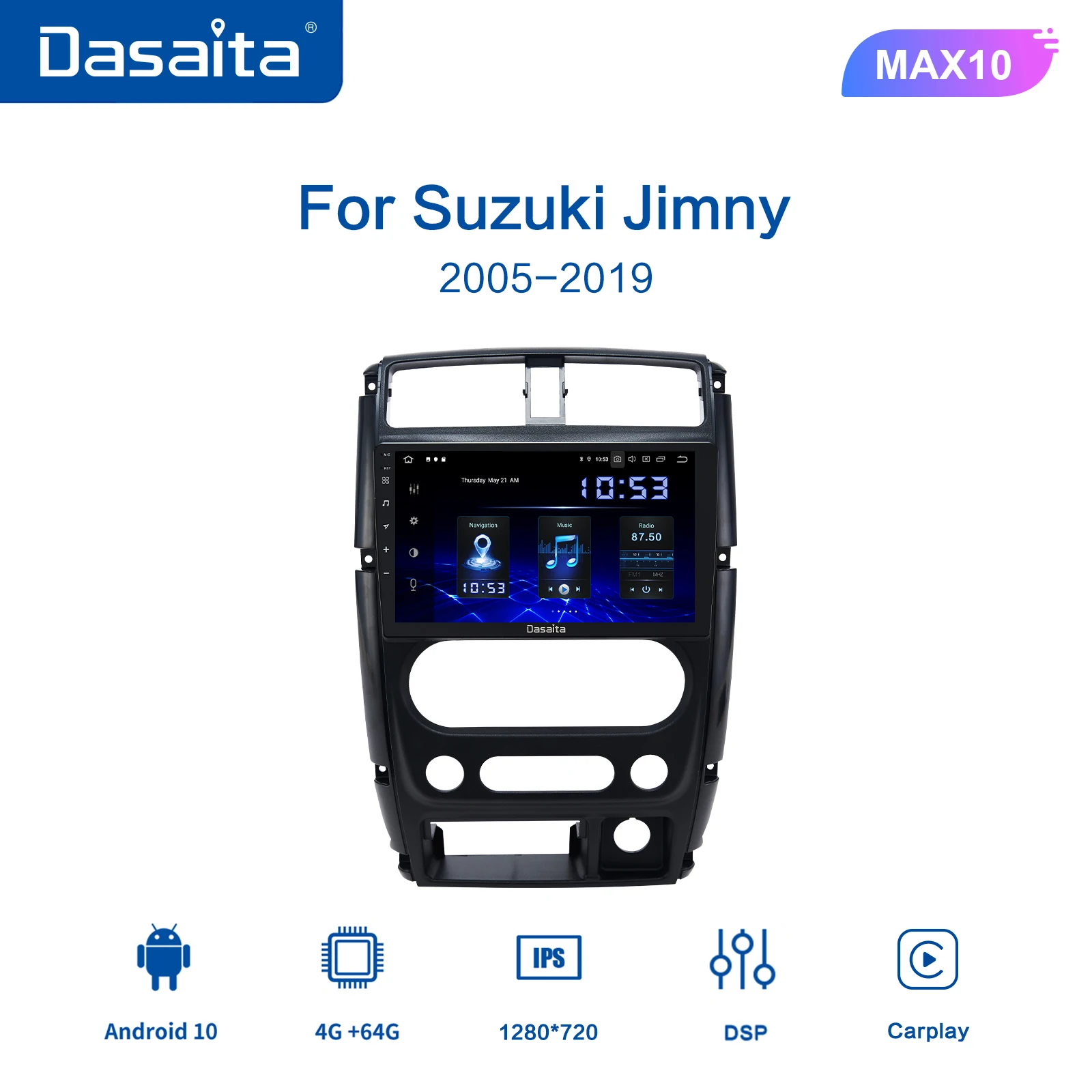 

Dasaita For Suzuki Jimny 2007-2015 Car Radio Android 10 Navigation GPS 9" IPS Multi Touch Screen 1280*720 IPS 4G RAM 64G ROM