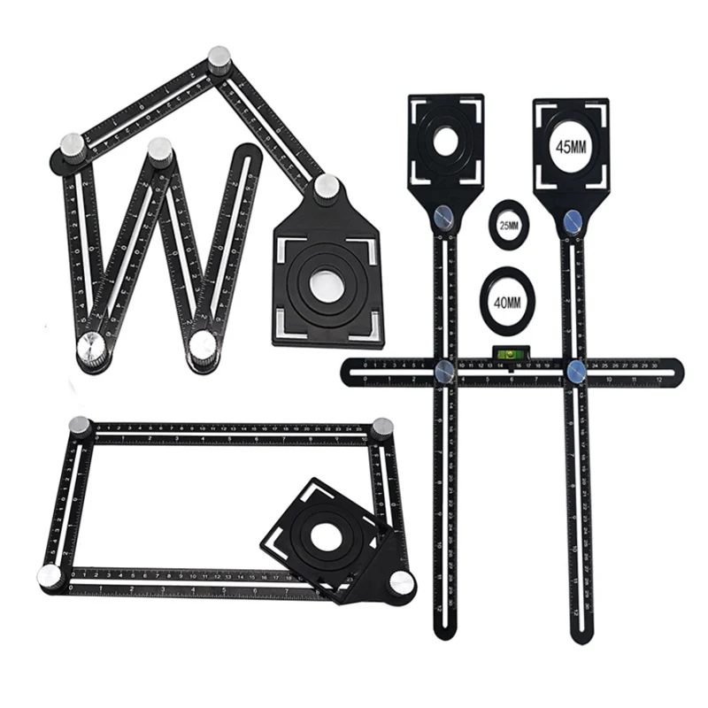 

Tile Hole Locator Adjustable Tool Masonry Glass Fixed Angle Measuring Ruler Universal Angular Template 4/6/12 slides/fold