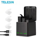 TELESIN-cargador de batera LED con 3 ranuras, caja de almacenamiento + 3 bateras + кабель Type C для GoPro Hero 5 6 7 8, accesor