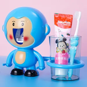 3 in 1 automatic toothpaste dispenser cute squeezers cup holder toothbrush holder wall for kids bathroom accessories set free global shipping