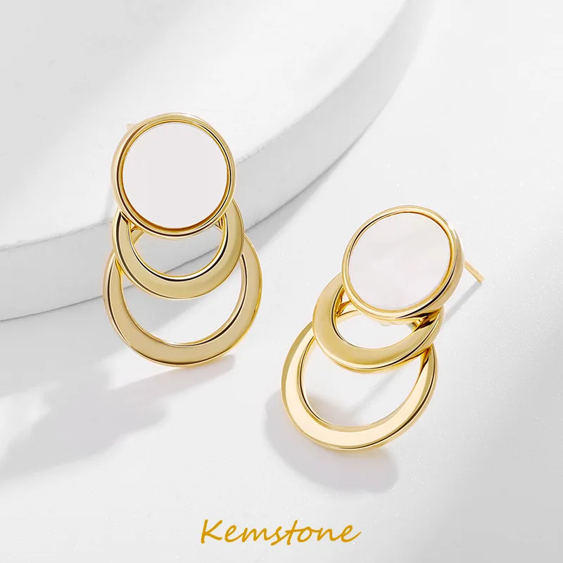 

Kemstone 925 Silver Pins Elegant Round Stud Earrings Gold Plated Jewelry Gift for Women