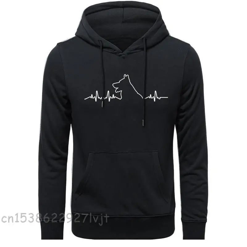 Толстовки с капюшоном для влюбленных немецкой овчарки и сердечного ритма