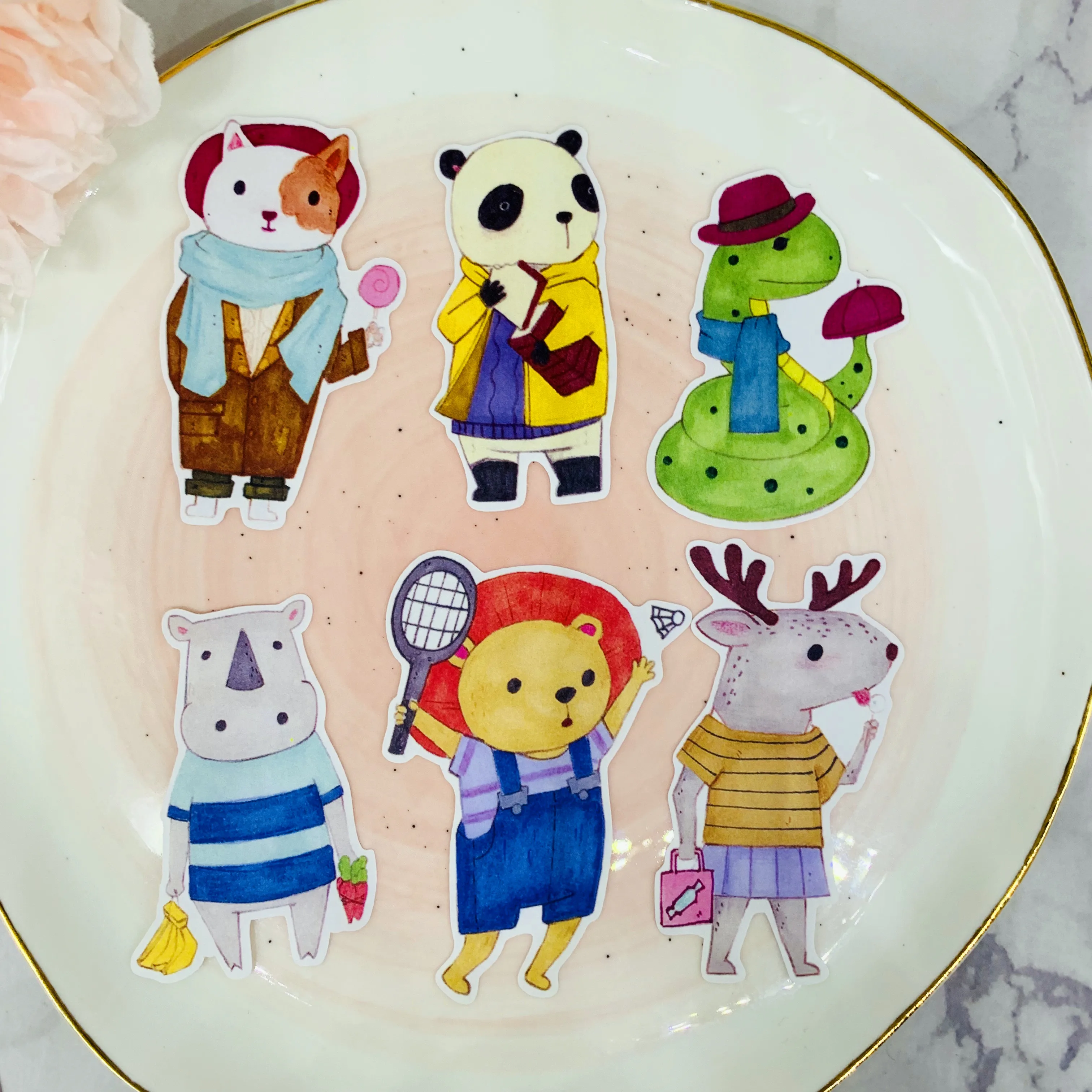 

36pcs Cute animal fashion object Kids Fun Paper Stickers Homemade Bookkeeping Decals on Laptop / Decorative scrapbooking / DIY