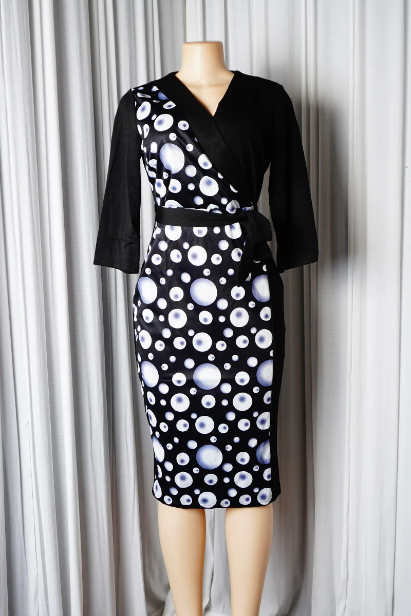

2021 Spring and Summer African Women V-neck Printing Polyester Dress African Dresses for Women African Clothing