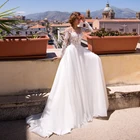 Прозрачный лиф с длинными рукавами, белое свадебное платье-трапеция с кружевной аппликацией, сексуальные свадебные платья с иллюзией на спине