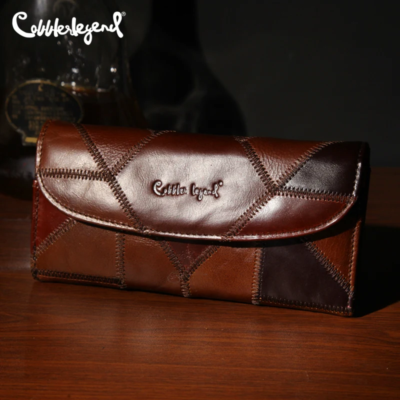 women's leather wallet Genuine Leather money bag Cowhide Lady Vintage Long Wallets Handmade Card Holder Quality Cobbler Legend