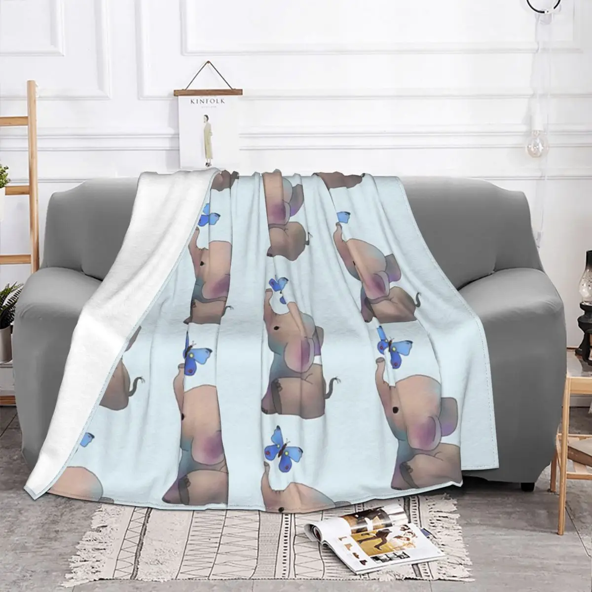 

Elephant With A Butterfly Blanket Bedspread Bed Plaid Throw Anime Plaid Summer Blanket Bed Linen Cotton